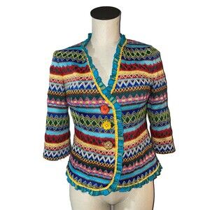 An Ren New York Vintage Women’s Knit Colorful Blazer Jacket size S Art to Wear